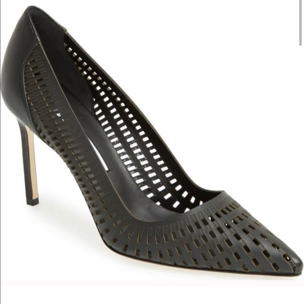 Manolo Blahnik Black Perforated Pussna Pump